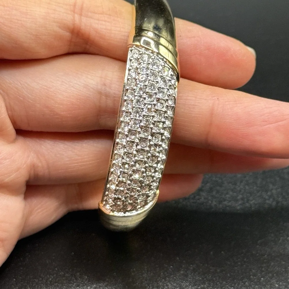 Vintage Gold Tone Pavé Rhinestone Hinge Bangle Bracelet 6